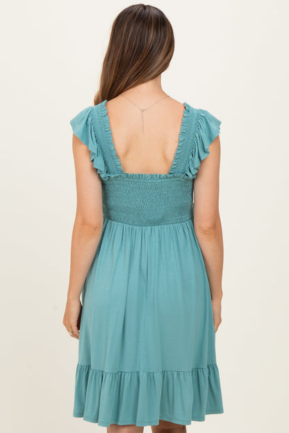 Sage Smocked Tiered Maternity Mini Dress