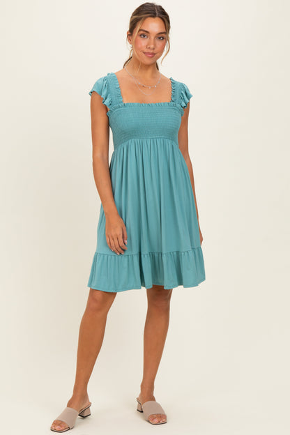 Sage Smocked Tiered Maternity Mini Dress