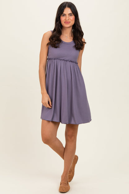 Lavender Ribbed Sleeveless Lettuce Trim Maternity Mini Dress