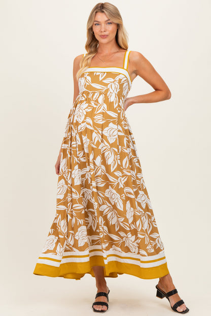 Golden Yellow Floral Sleeveless Maternity Maxi Dress