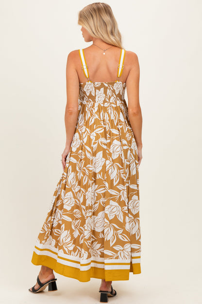 Golden Yellow Floral Sleeveless Maternity Maxi Dress