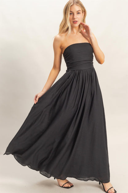 Black Strapless Tie Back Maternity Maxi Dress