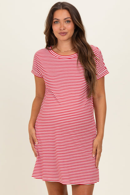 Red Striped Basic Maternity Dress