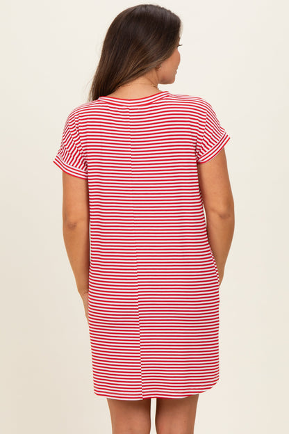Red Striped Basic Maternity Dress