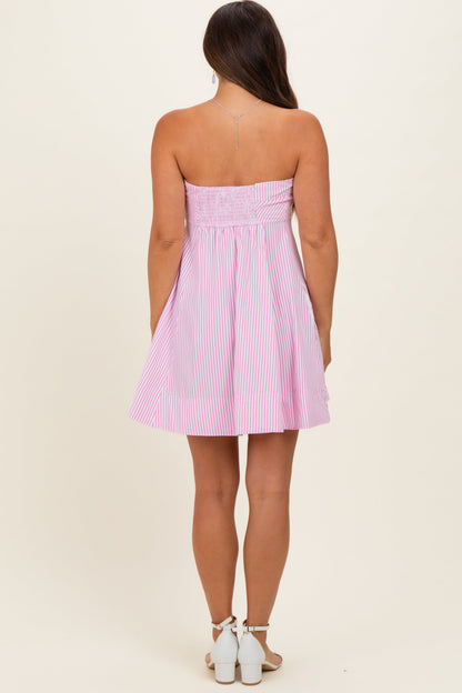 Light Pink Striped Strapless A-Line Maternity Dress