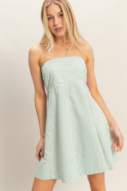 Sage Striped Strapless A-Line Maternity Dress