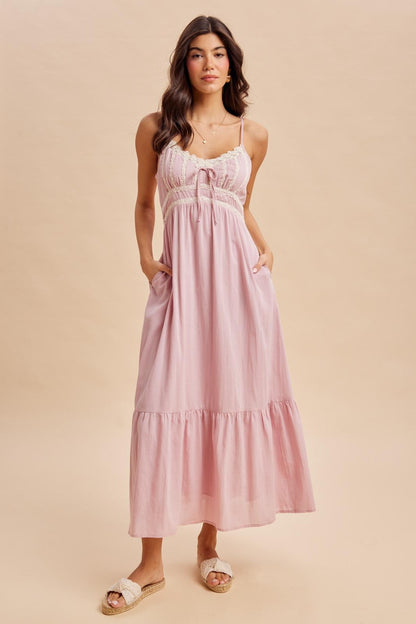 Pink Lace Accent Maternity Maxi Dress