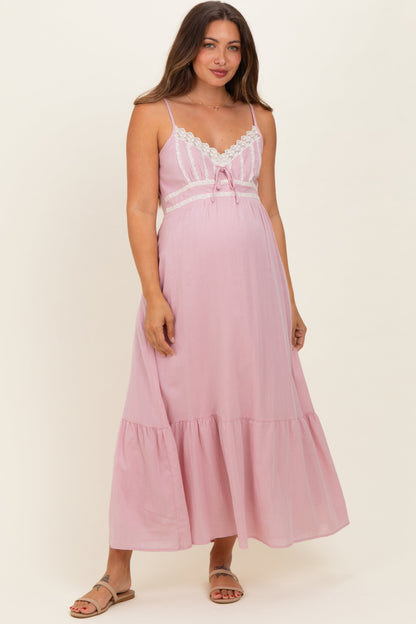 Pink Lace Accent Maternity Maxi Dress