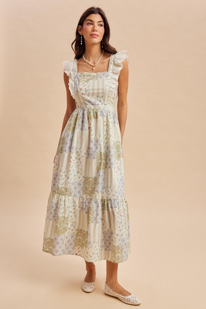 Multicolor Patchwork Print Maternity Apron Dress