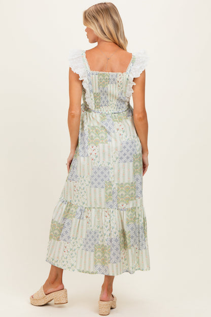 Multicolor Patchwork Print Maternity Apron Dress