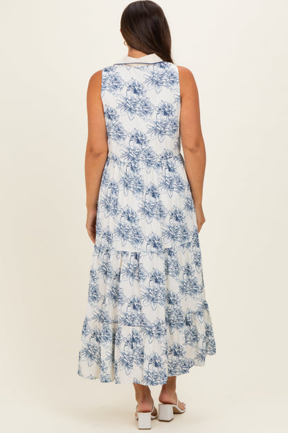 Ivory Floral Tiered Sleeveless Maternity Shirt Dress