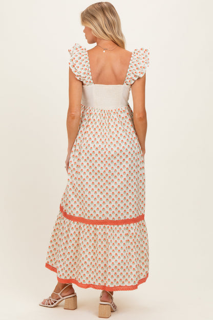 Coral Floral Embroidered Maternity Maxi Dress