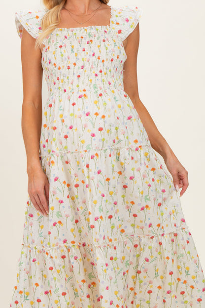 Cream Floral Smocked Maternity Maxi Dress