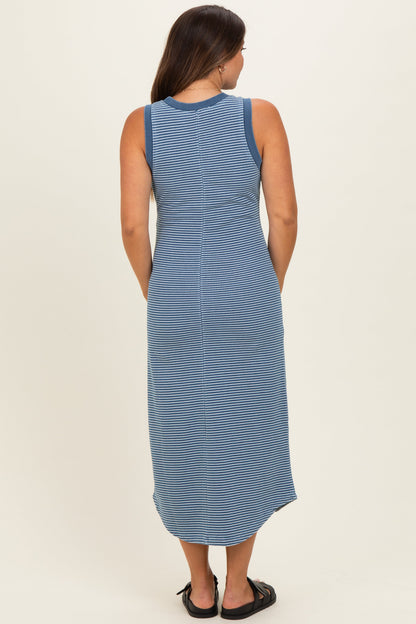 Blue Striped Sleeveless Maternity Midi Tank Dress