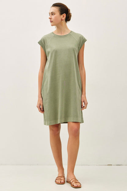 Olive Garment Washed Casual Capped Sleeve Maternity Dress