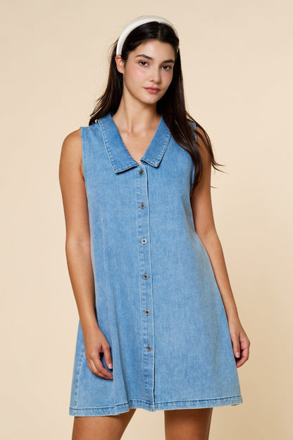 Denim Button Down Maternity Mini Shirt Dress