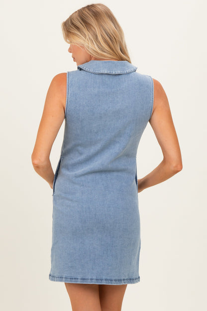 Denim Button Down Maternity Mini Shirt Dress