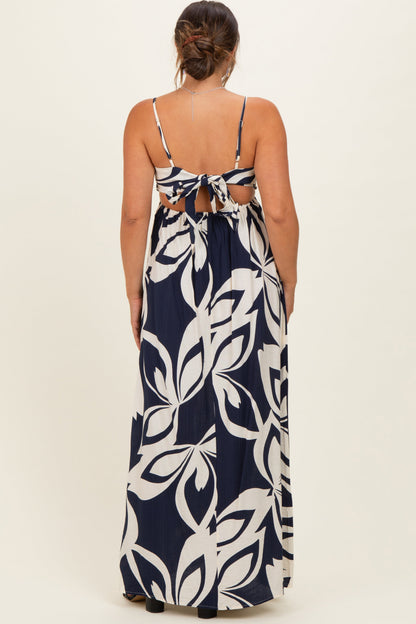 Navy Floral Cutout Halter Maternity Maxi Dress