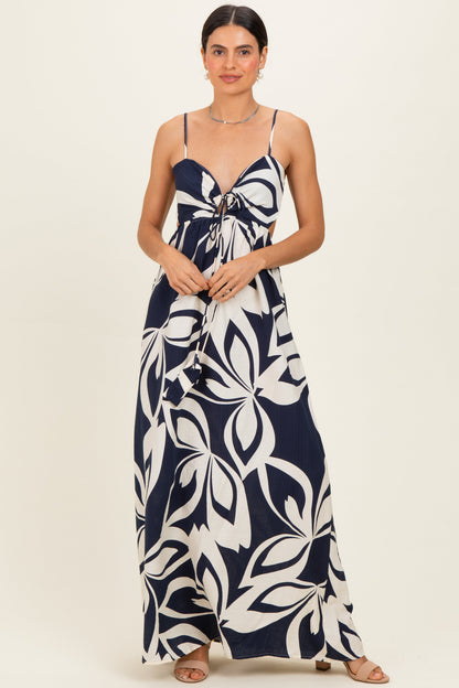 Navy Floral Cutout Halter Maternity Maxi Dress