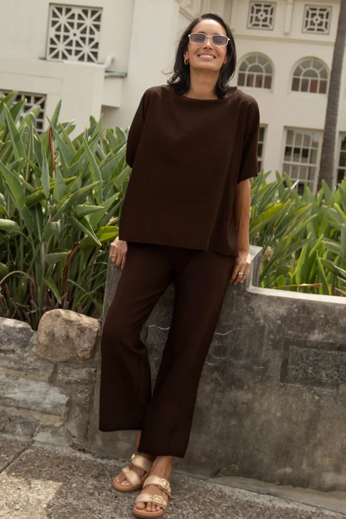 Gemma Straight Leg Tie Waist Pants Chocolate Brown