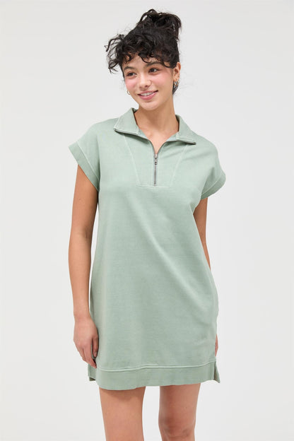 Sage Green Half Zip Up Mock Neck Maternity Mini Dress