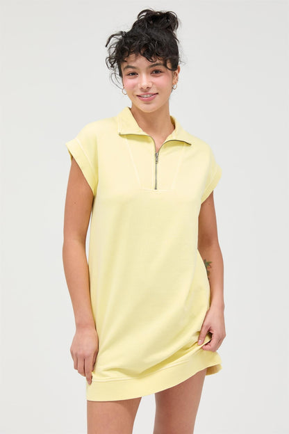 Yellow Half Zip Up Mock Neck Maternity Mini Dress