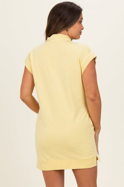 Yellow Half Zip Up Mock Neck Maternity Mini Dress