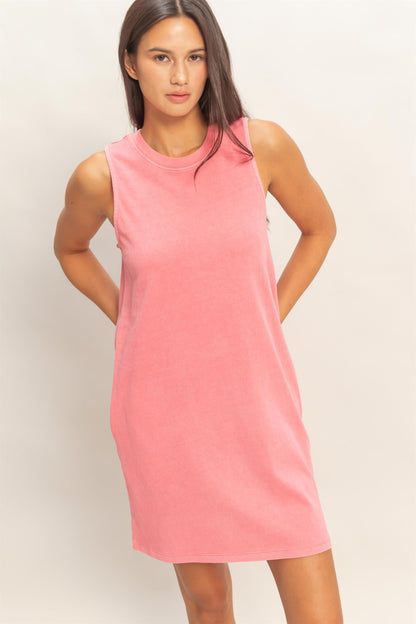 Pink Pigment Dyed Sleeveless Maternity Mini Dres