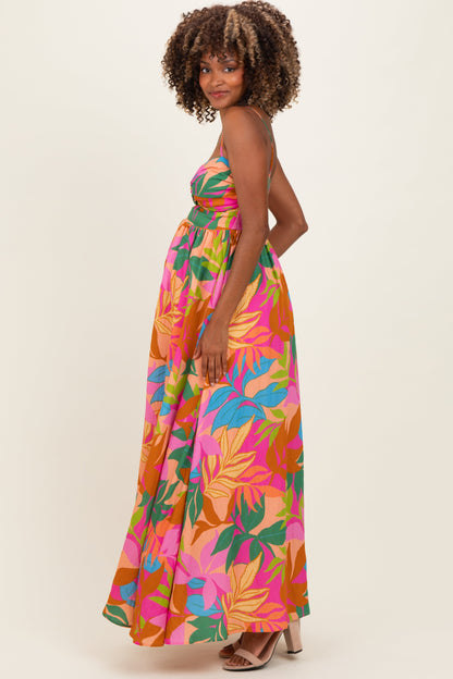 Brown Pink Multi Printed Maternity Maxi Dress