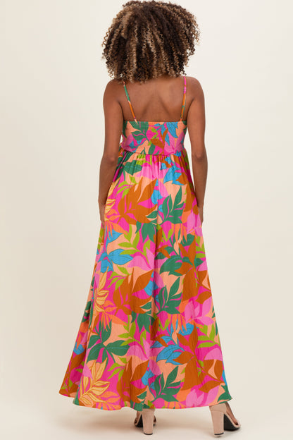 Brown Pink Multi Printed Maternity Maxi Dress