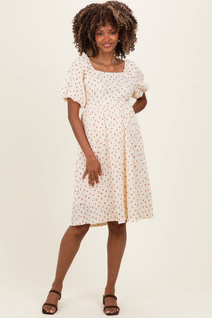 Cream Floral Textured Knit Maternity Midi Dress