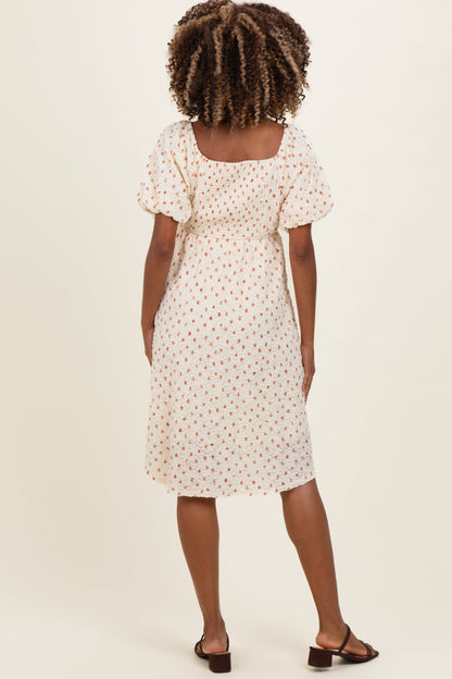 Cream Floral Textured Knit Maternity Midi Dress