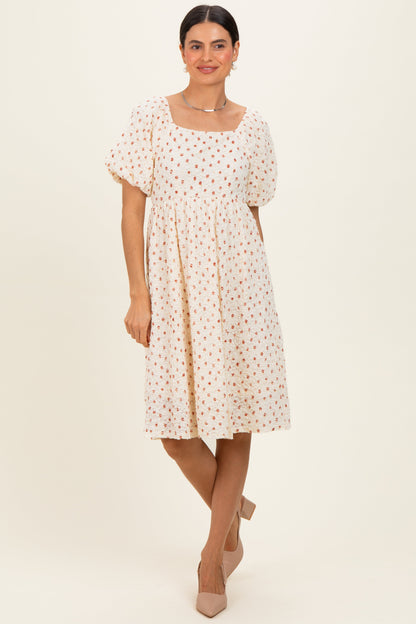 Cream Floral Textured Knit Maternity Midi Dress