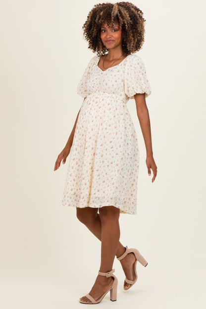 Ivory Floral Sweetheart Neckline Maternity Dress