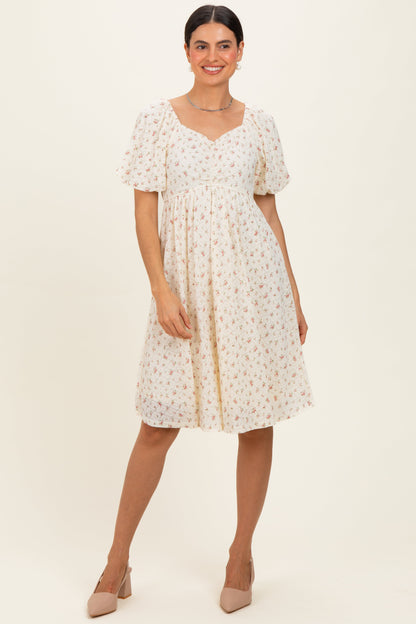 Ivory Floral Sweetheart Neckline Maternity Dress