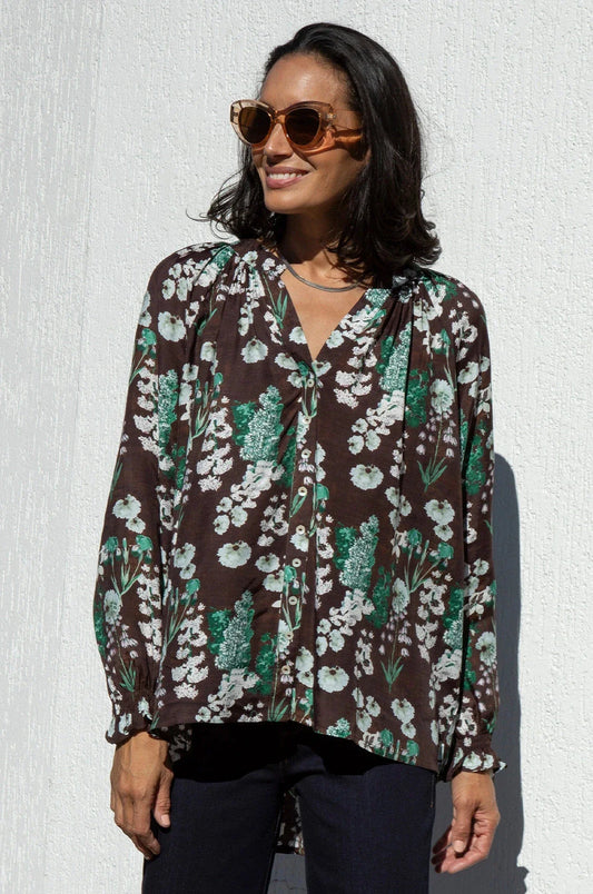 Lissy Floral Long Sleeve Top Brown
