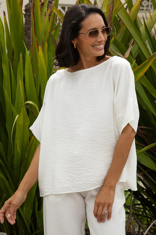 Gemma Short Sleeve Round Neck Top White