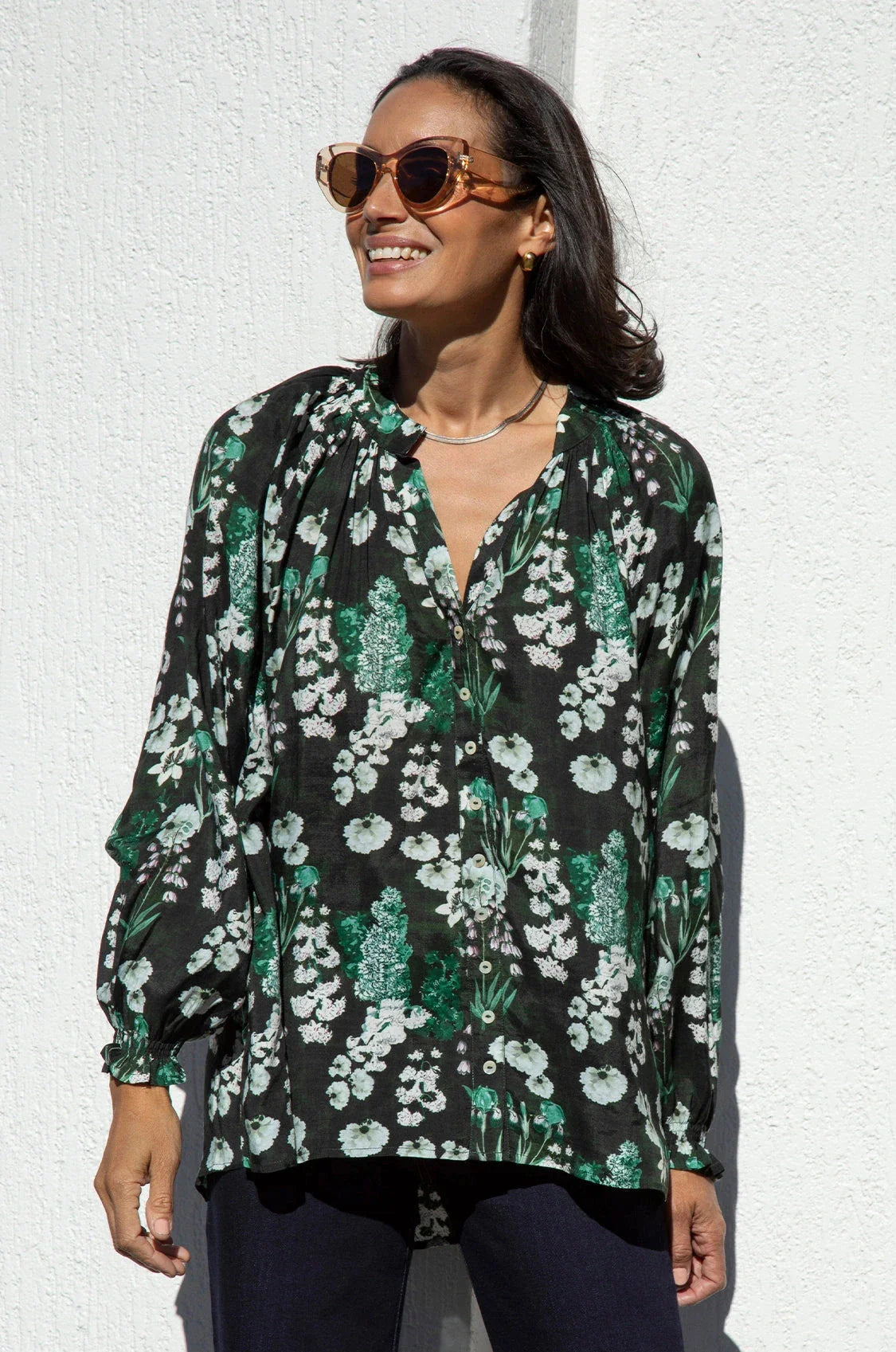Lissy Floral Long Sleeve Top Military Green