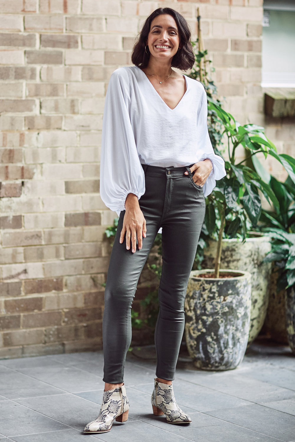 Amber Coated Skinny Jeans Olive