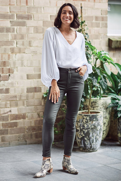 Amber Coated Skinny Jeans Olive