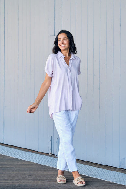 Lindsey Short Sleeve Collared Top Lilac