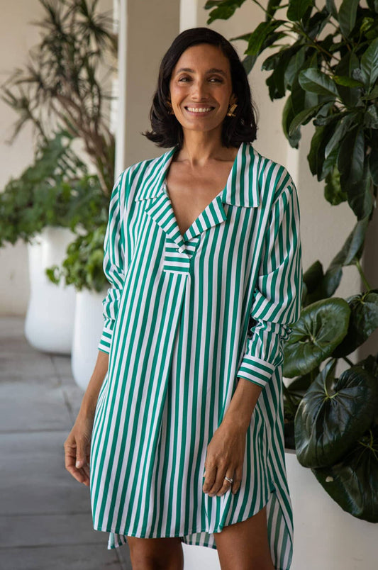 Monaco Striped Dress Shirt Emerald and White