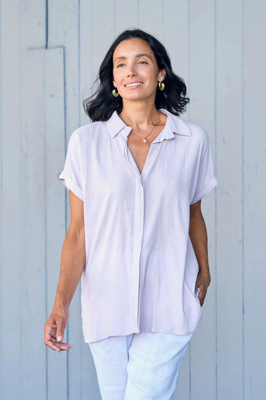 Lindsey Short Sleeve Collared Top Lilac