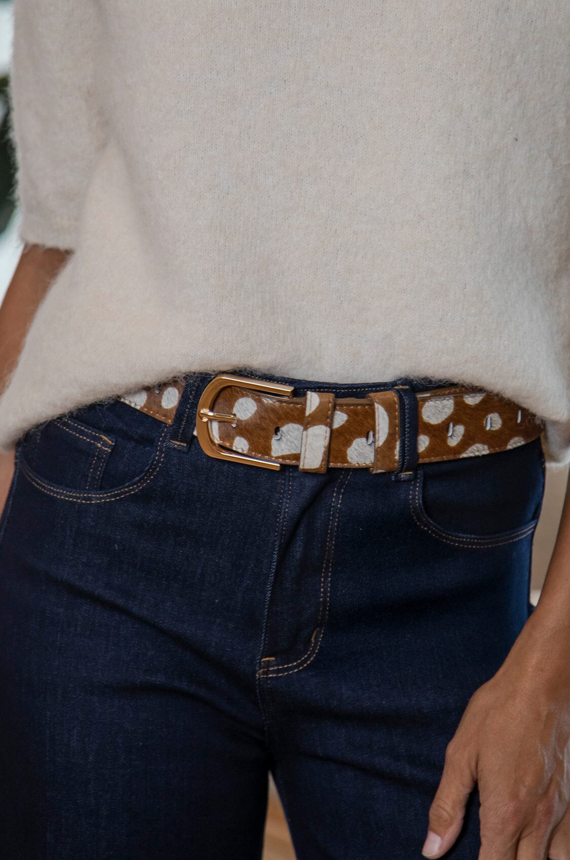Jeans Belt Brown Spotted Cowhide