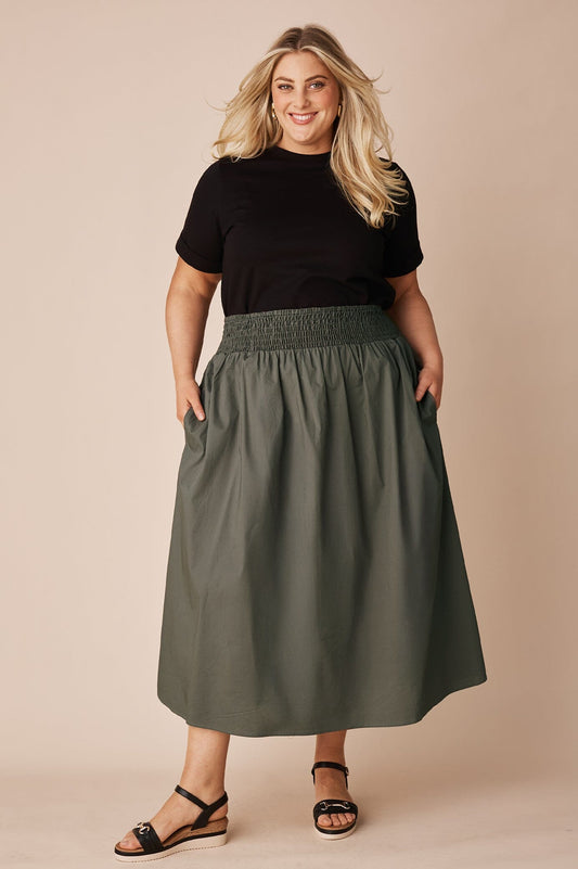 Brooke Midi A-Line Skirt Olive