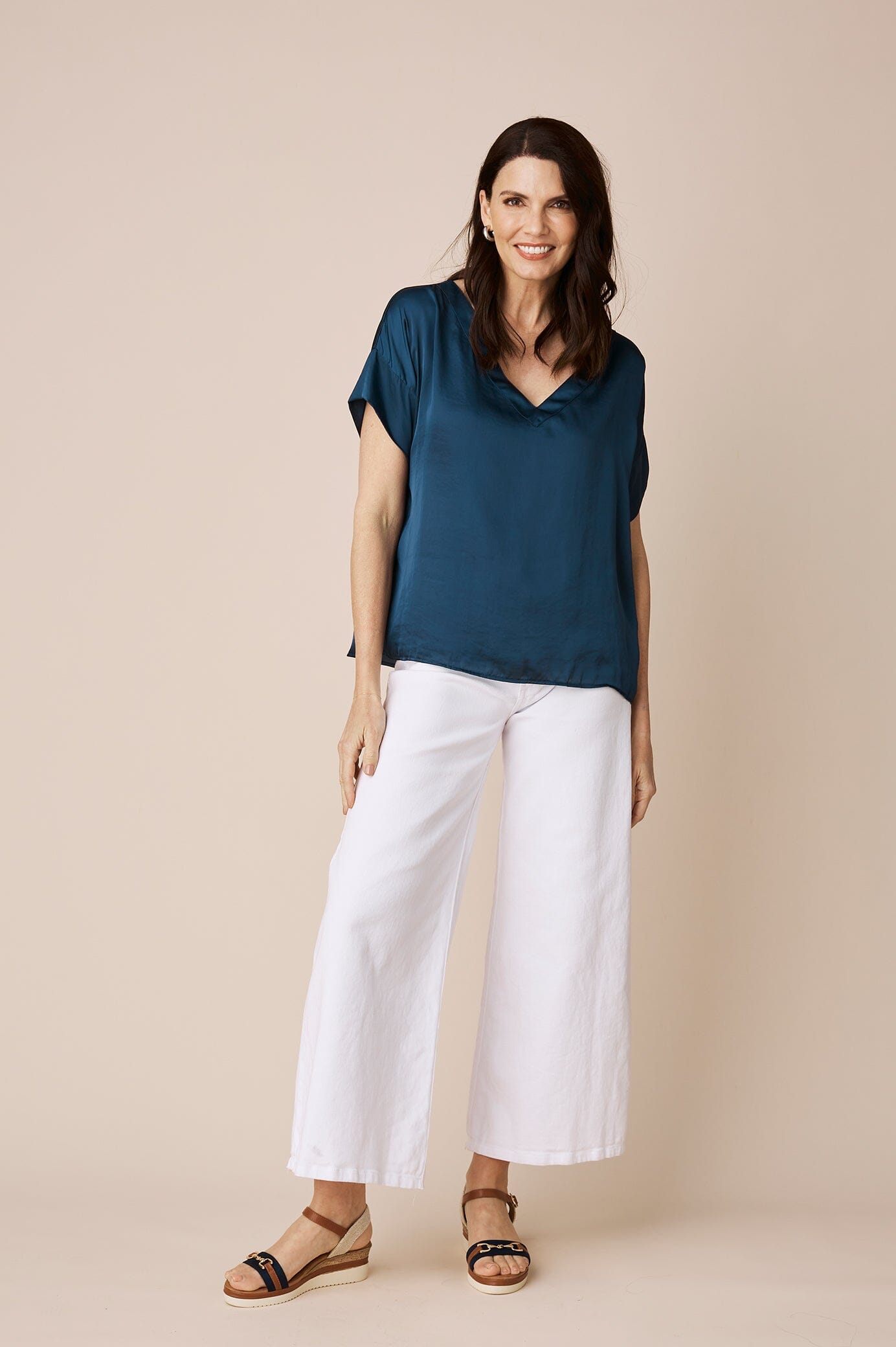 Bianca Short Sleeve Top Navy with V Neck
