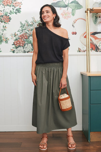 Brooke Midi A-Line Skirt Olive