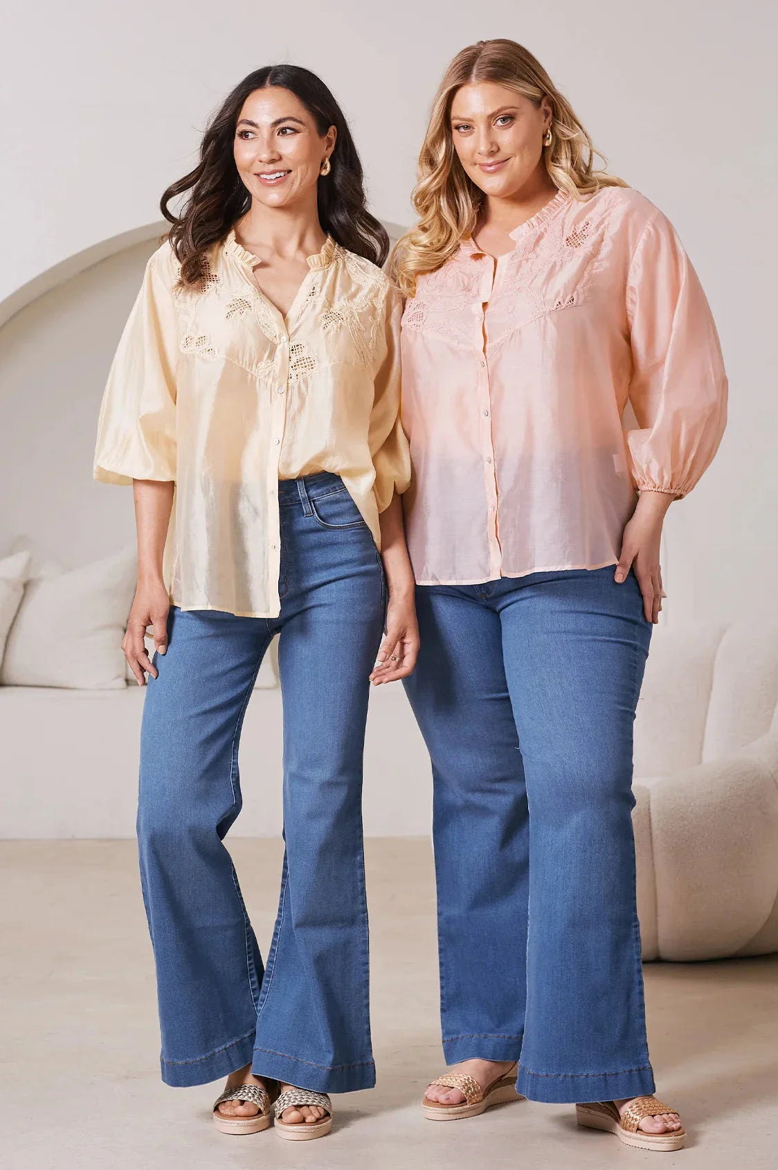 Aria Embroidered 3/4 Sleeve Top Powder Pink