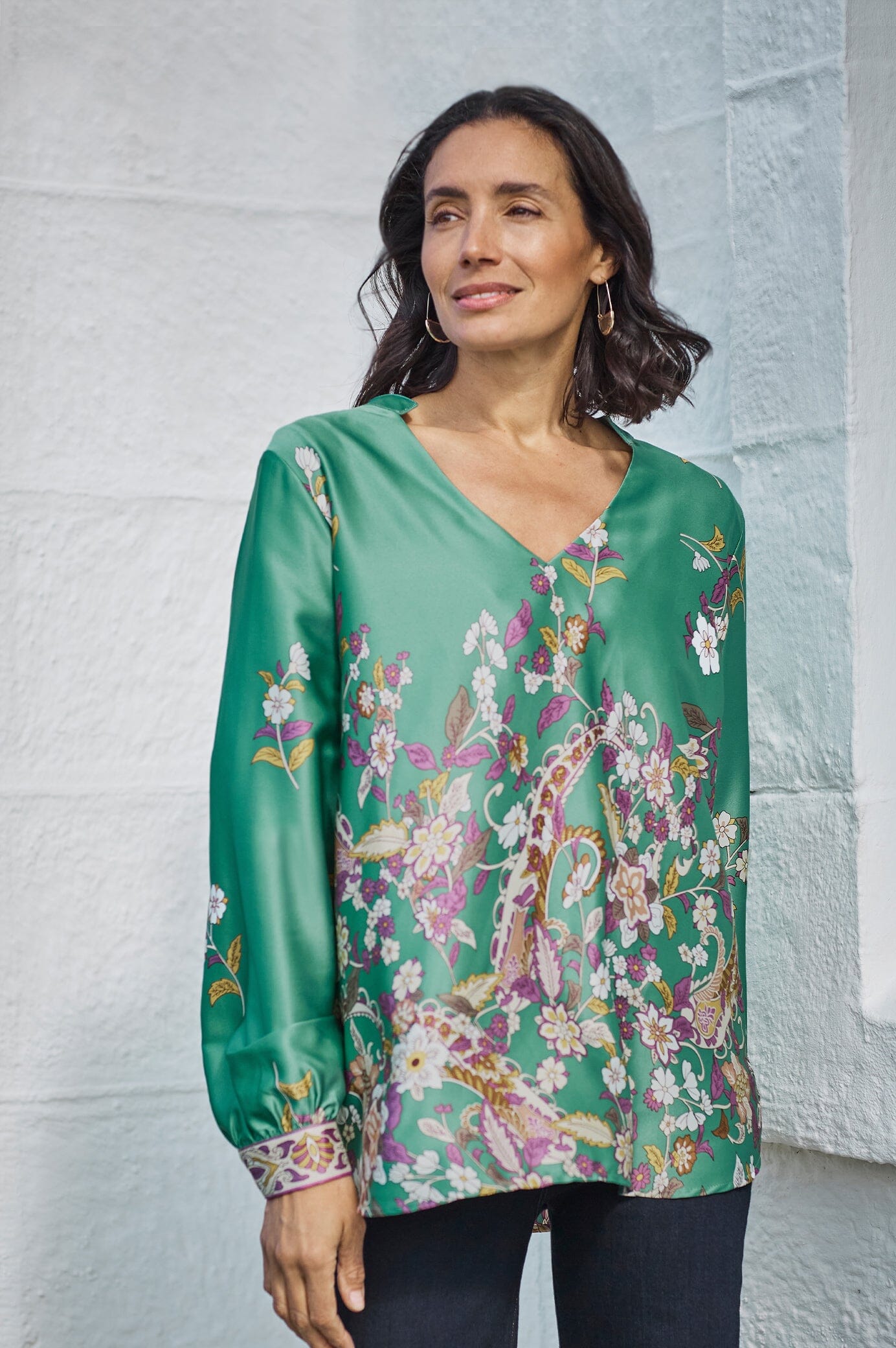 Laurie Print V-Neck Long Sleeve Top