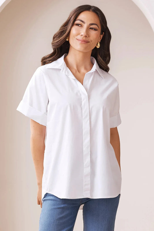 Tia Short Sleeve Cotton Top in White
